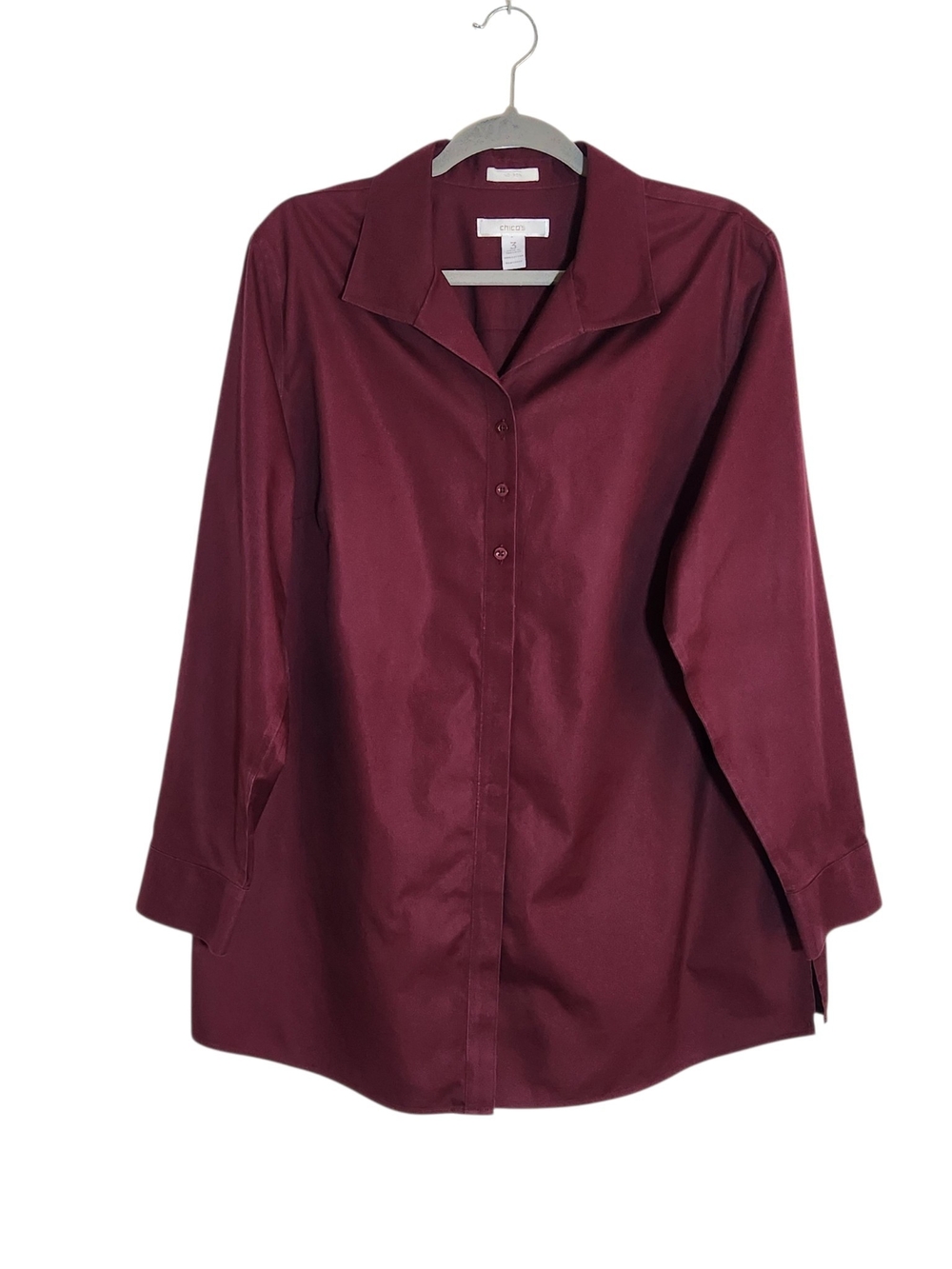 Chico's Burgundy Long Sleeve Button Up Tunic Size XL